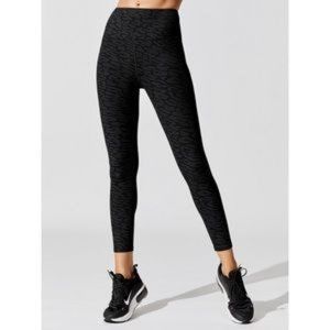 Carbon38 Wome's High-Rise Leggings Animal Printed Pull on Ribbed Black Sz Small